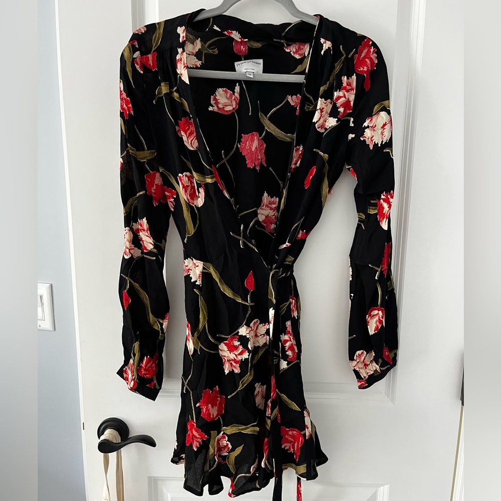 Revolve Privacy Please Red and Pink Long Sleeve Wrap Dress